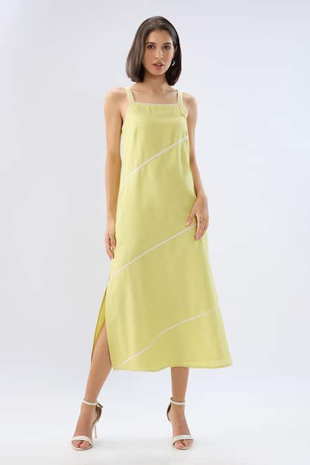 Raw & Rustic By Niti Bothra Linen Square Neck Midi Dress  