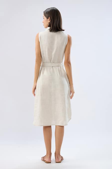 Raw & Rustic By Niti Bothra Linen Collared Sleeveless Midi Dress  