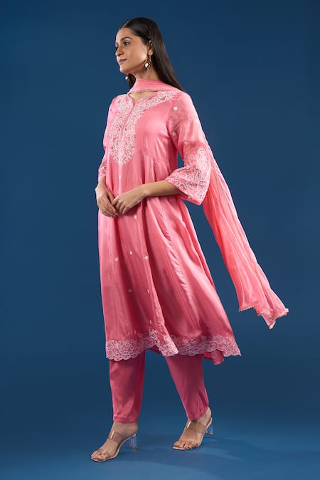 Shop Samyukta Singhania Pink Silk, Shantoon, Chiffon Embroidery, Sequins, Metallic Thread, Anarkali Set Online at Aza Fashions Shop_Samyukta Singhania_Pink Silk, Shantoon, Chiffon Embroidery, Sequins, Metallic Thread, Anarkali Set _Online_at_Aza_Fashions
