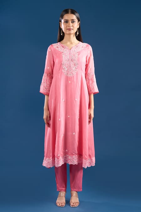 Samyukta Singhania Pink Silk, Shantoon, Chiffon Embroidery, Sequins, Metallic Thread, Anarkali Set at Aza Fashions Samyukta Singhania_Pink Silk, Shantoon, Chiffon Embroidery, Sequins, Metallic Thread, Anarkali Set _at_Aza_Fashions