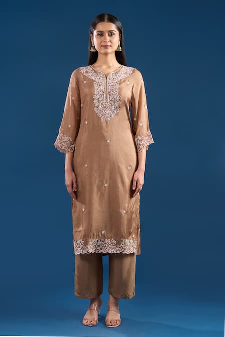 Buy Samyukta Singhania Brown Silk, Shantoon, Chiffon Embroidery, Sequins, Lace Thread And Kurta Set Online at Aza Fashions Buy_Samyukta Singhania_Brown Silk, Shantoon, Chiffon Embroidery, Sequins, Lace Thread And Kurta Set _Online_at_Aza_Fashions