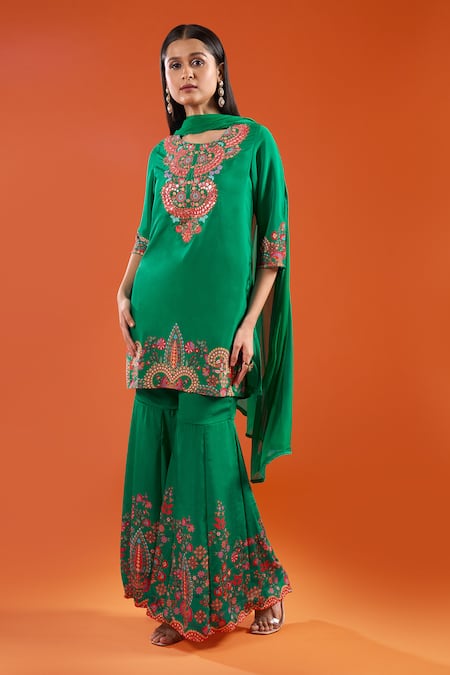 Samyukta Singhania Printed & Embroidered Kurta Sharara Set