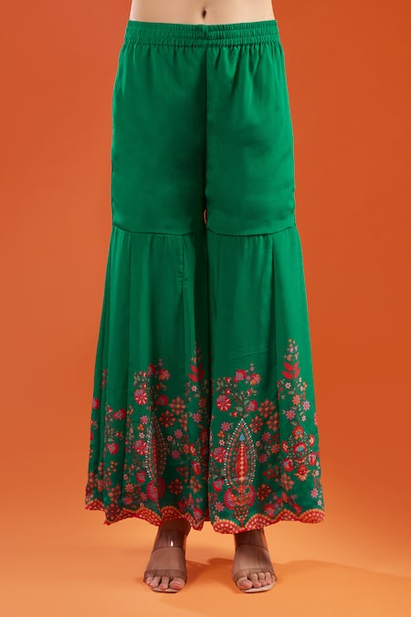 Shop Samyukta Singhania Green Crepe, Silk, Shantoon, Chiffon Embroidery, Printed And Kurta Sharara Set Online at Aza Fashions Shop_Samyukta Singhania_Green Crepe, Silk, Shantoon, Chiffon Embroidery, Printed And Kurta Sharara Set _Online_at_Aza_Fashions