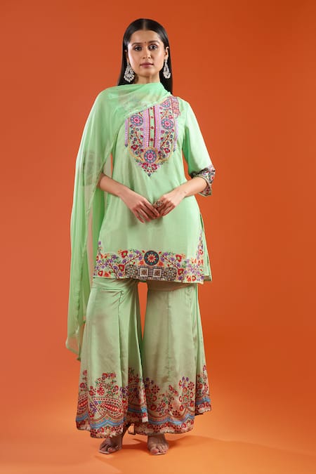 Samyukta Singhania Printed & Embroidered Kurta Sharara Set