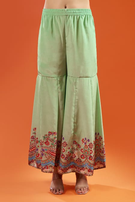 Shop Samyukta Singhania Green Crepe, Silk, Shantoon, Chiffon Embroidery, Printed And Kurta Sharara Set Online at Aza Fashions Shop_Samyukta Singhania_Green Crepe, Silk, Shantoon, Chiffon Embroidery, Printed And Kurta Sharara Set _Online_at_Aza_Fashions