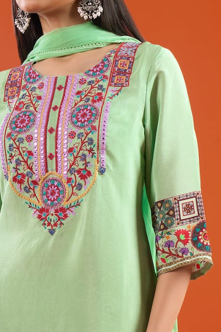 Samyukta Singhania Green Crepe, Silk, Shantoon, Chiffon Embroidery, Printed And Kurta Sharara Set at Aza Fashions Samyukta Singhania_Green Crepe, Silk, Shantoon, Chiffon Embroidery, Printed And Kurta Sharara Set _at_Aza_Fashions