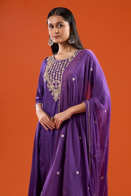 Buy Samyukta Singhania Purple Silk, Shantoon, Chiffon Embroidery, Beads, Zari, Panelled Anarkali Set Online at Aza Fashions Buy_Samyukta Singhania_Purple Silk, Shantoon, Chiffon Embroidery, Beads, Zari, Panelled Anarkali Set _Online_at_Aza_Fashions