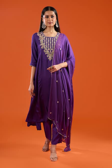 Shop Samyukta Singhania Purple Silk, Shantoon, Chiffon Embroidery, Beads, Zari, Panelled Anarkali Set Online at Aza Fashions Shop_Samyukta Singhania_Purple Silk, Shantoon, Chiffon Embroidery, Beads, Zari, Panelled Anarkali Set _Online_at_Aza_Fashions