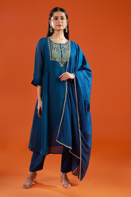 Samyukta Singhania Embroidered Mul Chanderi Anarkali Set