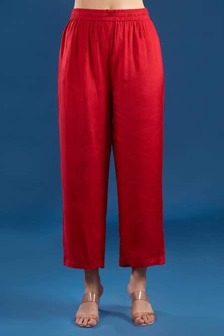 Samyukta Singhania Red Organza, Silk, Shantoon Beads, Embroidery, Zari, Gota Patti, Hand Kurta Set at Aza Fashions Samyukta Singhania_Red Organza, Silk, Shantoon Beads, Embroidery, Zari, Gota Patti, Hand Kurta Set _at_Aza_Fashions