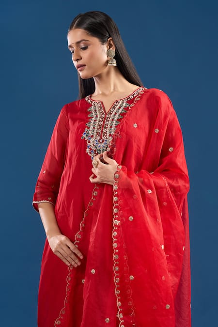 Buy Samyukta Singhania Red Organza, Silk, Shantoon Beads, Embroidery, Zari, Gota Patti, Hand Kurta Set Buy_Samyukta Singhania_Red Organza, Silk, Shantoon Beads, Embroidery, Zari, Gota Patti, Hand Kurta Set