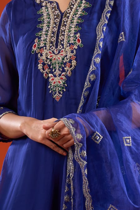 Buy Samyukta Singhania Blue Organza, Silk Organza, Shantoon Embroidery, Beads, Zari, Kurta Pant Set Online at Aza Fashions Buy_Samyukta Singhania_Blue Organza, Silk Organza, Shantoon Embroidery, Beads, Zari, Kurta Pant Set _Online_at_Aza_Fashions