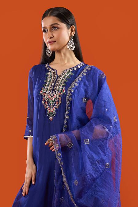 Buy Samyukta Singhania Blue Organza, Silk Organza, Shantoon Embroidery, Beads, Zari, Kurta Pant Set Buy_Samyukta Singhania_Blue Organza, Silk Organza, Shantoon Embroidery, Beads, Zari, Kurta Pant Set