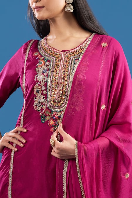 Samyukta Singhania Wine Silk, Shantoon, Chiffon Beads, Sequins, Thread And Kurta Sharara Set at Aza Fashions Samyukta Singhania_Wine Silk, Shantoon, Chiffon Beads, Sequins, Thread And Kurta Sharara Set _at_Aza_Fashions