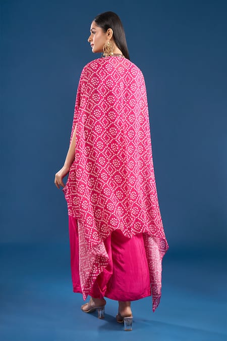 Samyukta Singhania Leheriya Print Cape & Draped Saree Dress Set