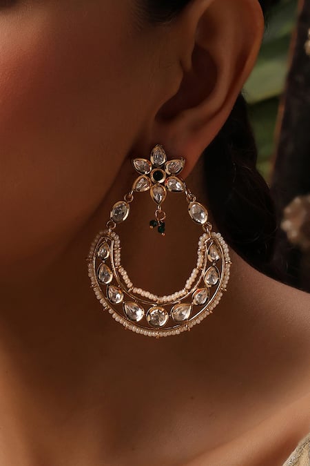 Swabhimann_Gold Plated Pearls, Stones, Beads, Faux Diamonds Embellished Earrings _Online_at_Aza_Fashions