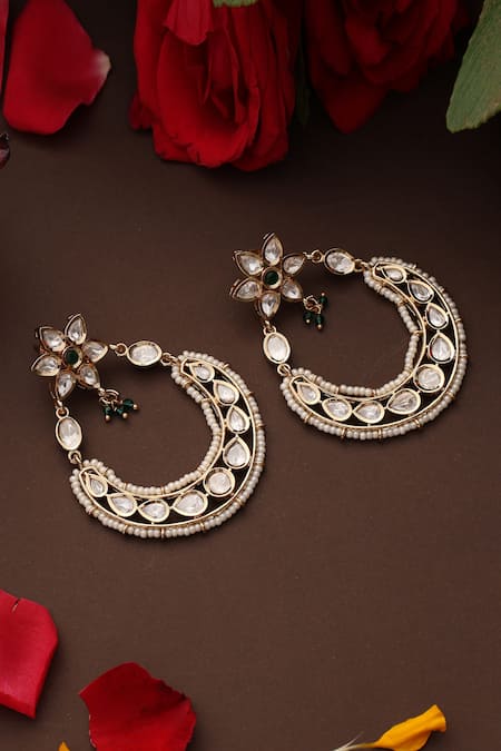 Buy_Swabhimann_Gold Plated Pearls, Stones, Beads, Faux Diamonds Embellished Earrings _Online_at_Aza_Fashions