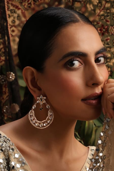 Swabhimann Gold Plated Pearls, Stones, Beads, Faux Diamonds Embellished Earrings 