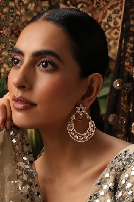Shop_Swabhimann_Gold Plated Pearls, Stones, Beads, Faux Diamonds Embellished Earrings _Online_at_Aza_Fashions