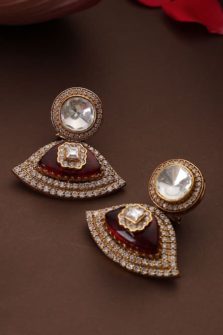Buy_Swabhimann_Red Stones, Faux Diamonds Kundan And Embellished Danglers _Online_at_Aza_Fashions