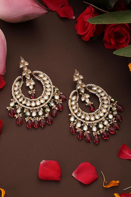 Swabhimann Kundan & Ruby Drop Chandbali Earrings 