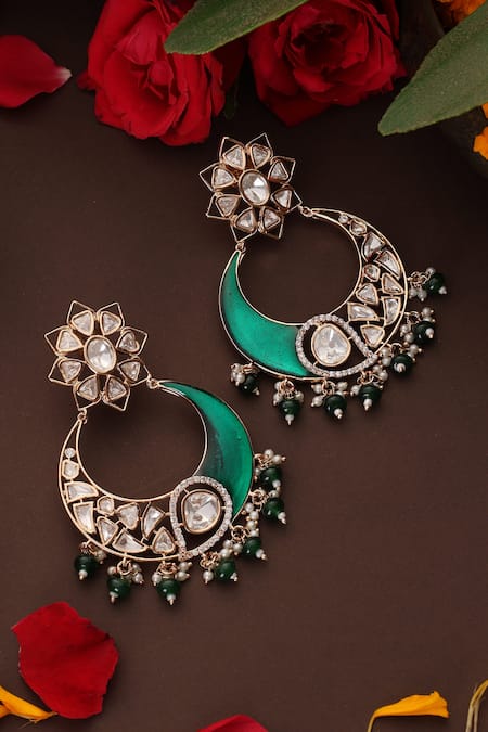 Swabhimann Kundan & Enamel Chandbali Earrings 