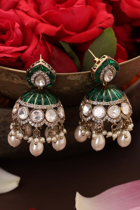 Swabhimann Pearl Embellished Jhumka Earrings 