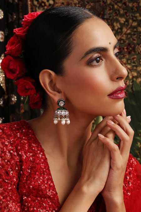 Swabhimann Pearl Embellished Jhumka Earrings 