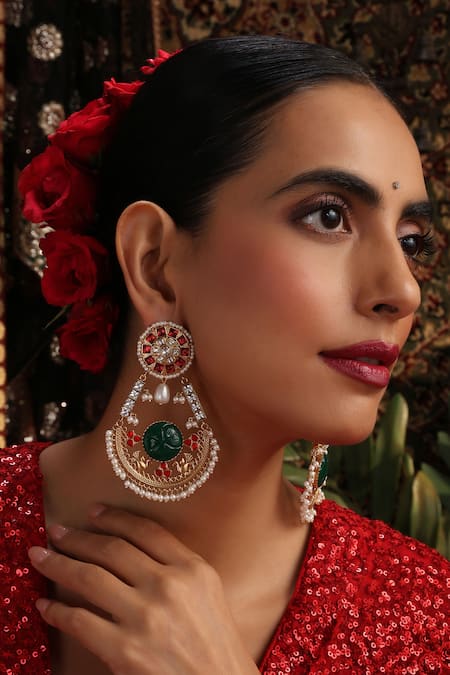 Shop_Swabhimann_Multi Color Pearls, Stones, Embellished Chandbali Earrings _Online_at_Aza_Fashions