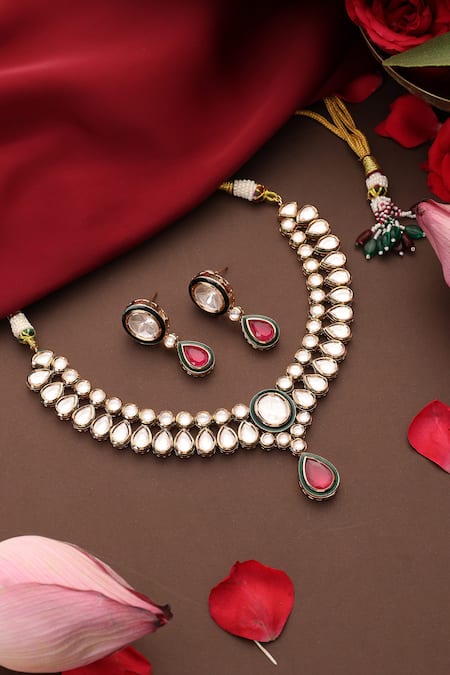 Swabhimann Kundan & Ruby Teardrop Necklace Set 