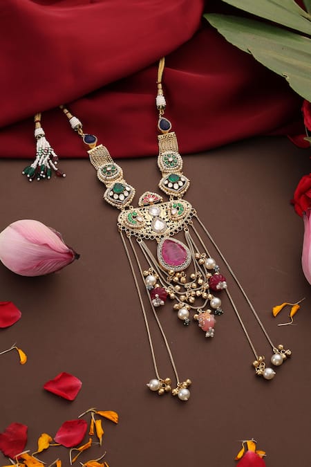 Swabhimann Multi Color Pearls, Stones, Beads Embellished Choker Set Online at Aza Fashions Swabhimann_Multi Color Pearls, Stones, Beads Embellished Choker Set _Online_at_Aza_Fashions