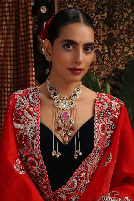 Swabhimann Multi Color Pearls, Stones, Beads Embellished Choker Set at Aza Fashions Swabhimann_Multi Color Pearls, Stones, Beads Embellished Choker Set _at_Aza_Fashions