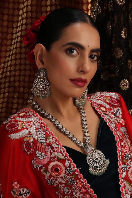 Buy_Swabhimann_Green Gemstones, Pearls, Beads Kundan And Stone Necklace Set _Online_at_Aza_Fashions