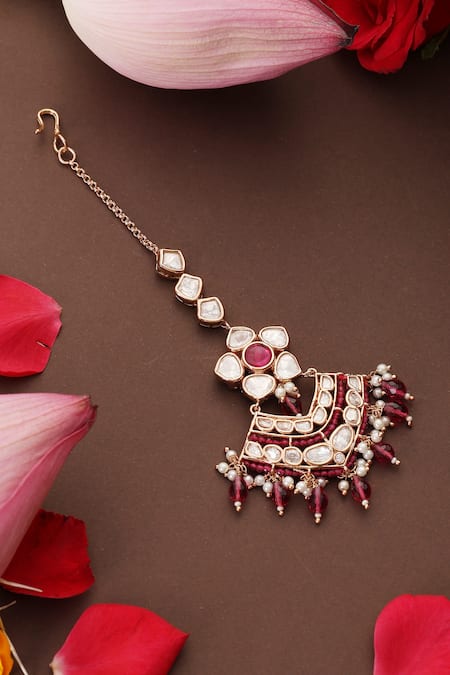 Swabhimann Kundan & Ruby Droplet Maangtikka 