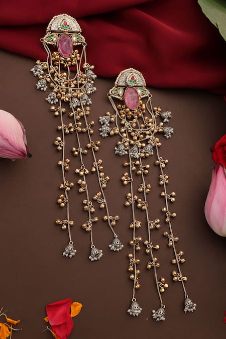 Swabhimann Pink Stone & Jhumki Dangler Earrings 