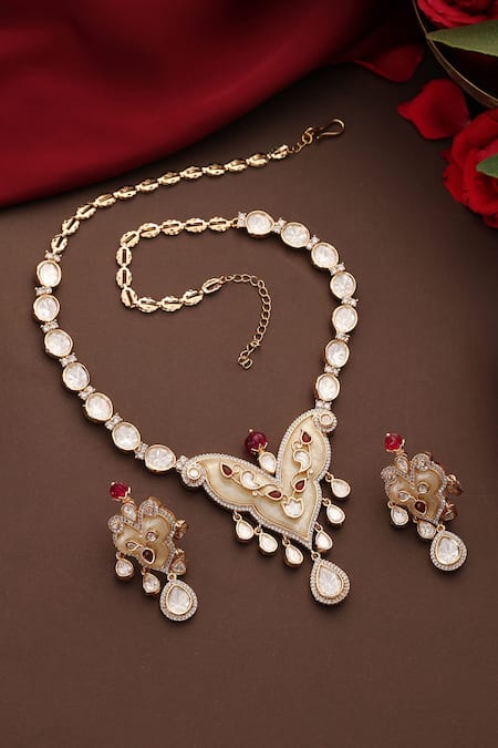 Swabhimann Kundan & Ruby Embellished Necklace Set 
