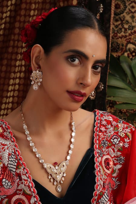 Swabhimann Kundan & Ruby Embellished Necklace Set 