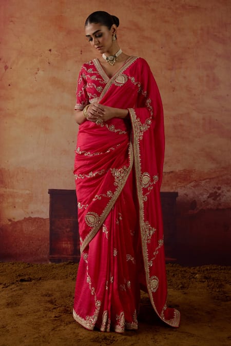 Vinita Bhansali Sindoori Embroidered Saree With Blouse 