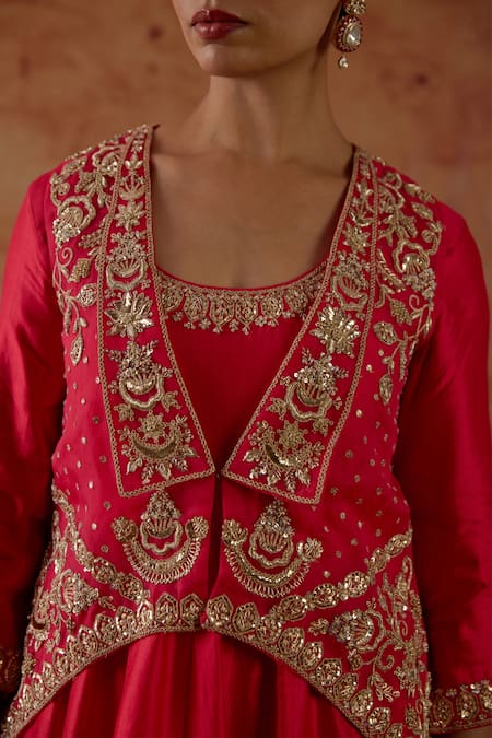 Vinita Bhansali Red Organza, Zari, Sequins, Metallic Thread, Eka Jacket Anarkali Set Online at Aza Fashions Vinita Bhansali_Red Organza, Zari, Sequins, Metallic Thread, Eka Jacket Anarkali Set _Online_at_Aza_Fashions