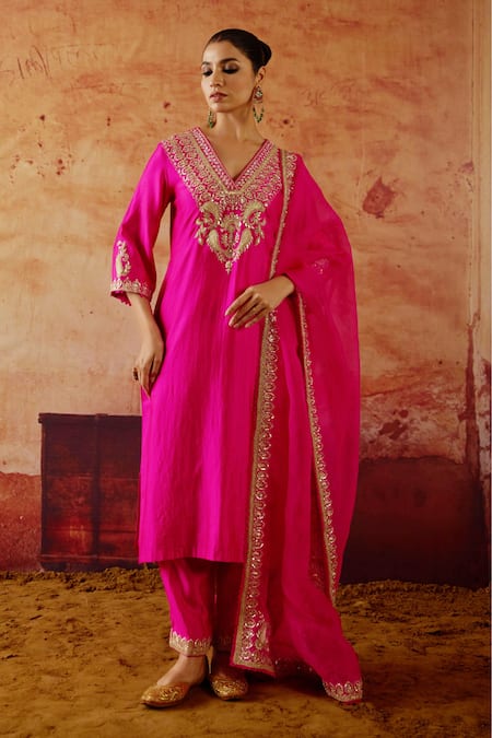 Vinita Bhansali Pink , Organza Embroidery, Sequins, Mirrors, Zari, Raagini Kurta Set 