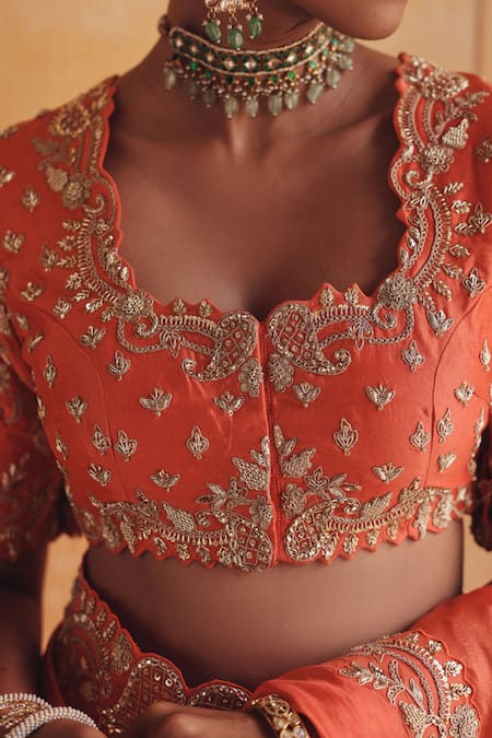 Vinita Bhansali Orange Silk Embroidery, Zari Sweetheart Suraj Mookhi Pure Saree And Blouse Set Online at Aza Fashions Vinita Bhansali_Orange Silk Embroidery, Zari Sweetheart Suraj Mookhi Pure Saree And Blouse Set _Online_at_Aza_Fashions