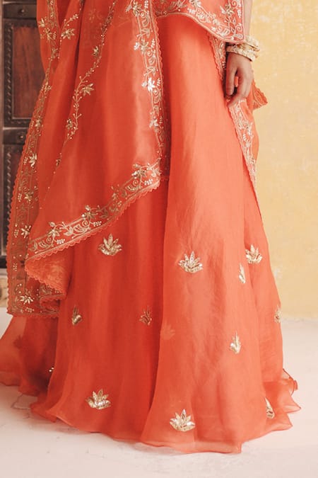 Vinita Bhansali Orange , Organza Sequins, Embroidery, Suraj Kamal Kurta Lehenga Set Online at Aza Fashions Vinita Bhansali_Orange , Organza Sequins, Embroidery, Suraj Kamal Kurta Lehenga Set _Online_at_Aza_Fashions