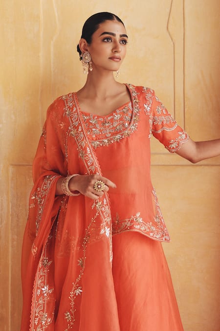 Buy Vinita Bhansali Orange , Organza Sequins, Embroidery, Suraj Kamal Kurta Lehenga Set Online at Aza Fashions Buy_Vinita Bhansali_Orange , Organza Sequins, Embroidery, Suraj Kamal Kurta Lehenga Set _Online_at_Aza_Fashions