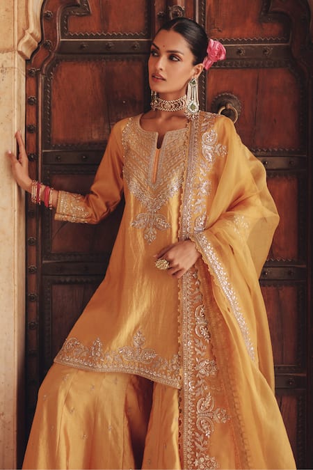Vinita Bhansali Mustard , Organza Embroidery, Zari, Amara Hand Kurta Sharara Set at Aza Fashions Vinita Bhansali_Mustard , Organza Embroidery, Zari, Amara Hand Kurta Sharara Set _at_Aza_Fashions