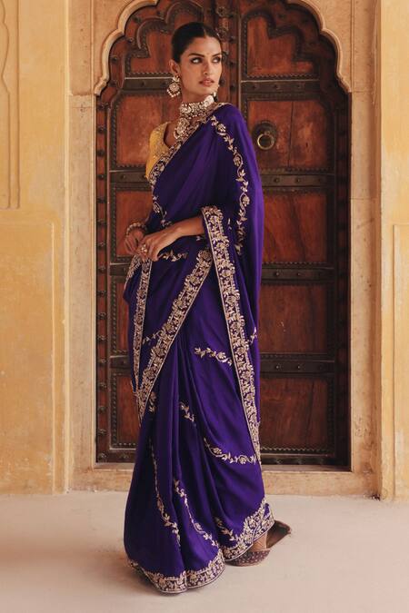 Vinita Bhansali Mustard Silk Embroidery, Metallic Thread, Zari Parinaaz Hand Saree With Blouse at Aza Fashions Vinita Bhansali_Mustard Silk Embroidery, Metallic Thread, Zari Parinaaz Hand Saree With Blouse _at_Aza_Fashions