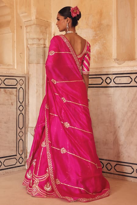 Shop Vinita Bhansali Pink Silk Embroidery, Sequins, Zari, Tassels Avni Hand Striped Lehenga Set at Aza Fashions Shop_Vinita Bhansali_Pink Silk Embroidery, Sequins, Zari, Tassels Avni Hand Striped Lehenga Set _at_Aza_Fashions