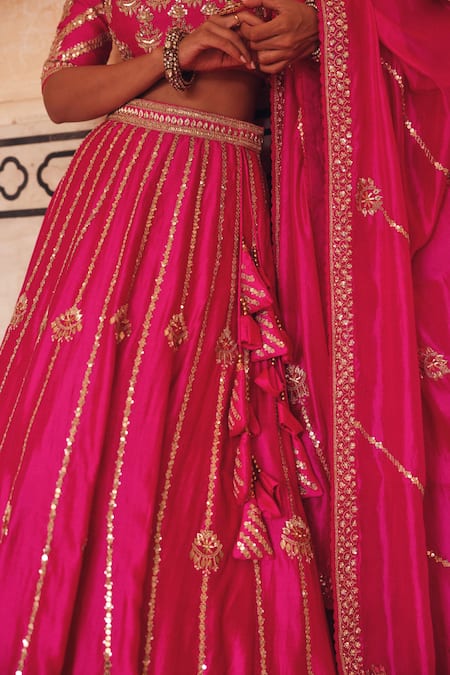Buy Vinita Bhansali Pink Silk Embroidery, Sequins, Zari, Tassels Avni Hand Striped Lehenga Set Online at Aza Fashions Buy_Vinita Bhansali_Pink Silk Embroidery, Sequins, Zari, Tassels Avni Hand Striped Lehenga Set _Online_at_Aza_Fashions
