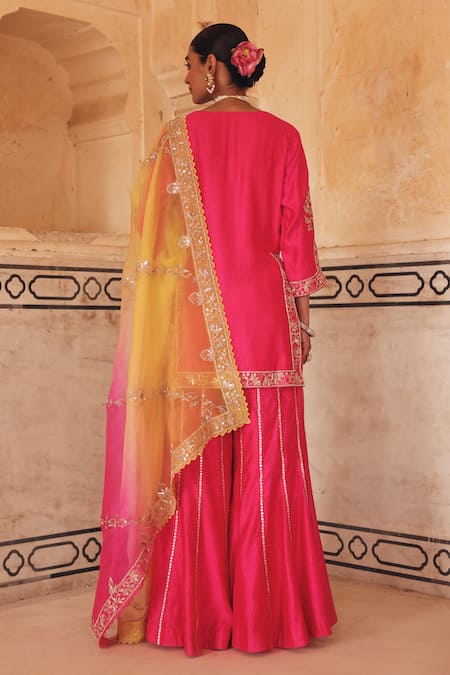Shop Vinita Bhansali Pink , Organza Embroidery, Metallic Thread, Raagini Kurta Sharara Set at Aza Fashions Shop_Vinita Bhansali_Pink , Organza Embroidery, Metallic Thread, Raagini Kurta Sharara Set _at_Aza_Fashions