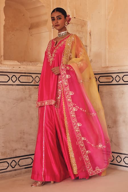 Vinita Bhansali Pink , Organza Embroidery, Metallic Thread, Raagini Kurta Sharara Set Online at Aza Fashions Vinita Bhansali_Pink , Organza Embroidery, Metallic Thread, Raagini Kurta Sharara Set _Online_at_Aza_Fashions