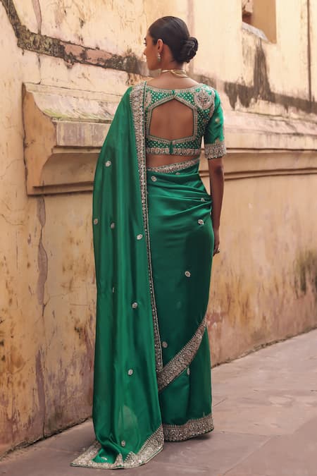 Shop Vinita Bhansali Green Silk Embroidery, Sequins, Stones, Zari Hiral Saree With Blouse at Aza Fashions Shop_Vinita Bhansali_Green Silk Embroidery, Sequins, Stones, Zari Hiral Saree With Blouse _at_Aza_Fashions